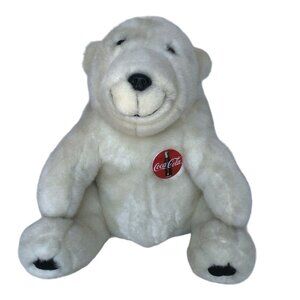 Vintage 1993 Sitting 13” Coca-Cola Plush Polar Bear W/Button Stuffed Animal